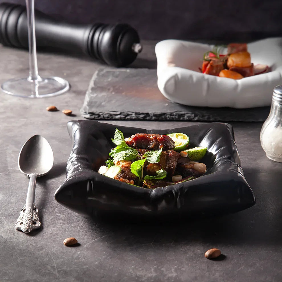 Ceramic Artistic Pillow Shape Food Plate